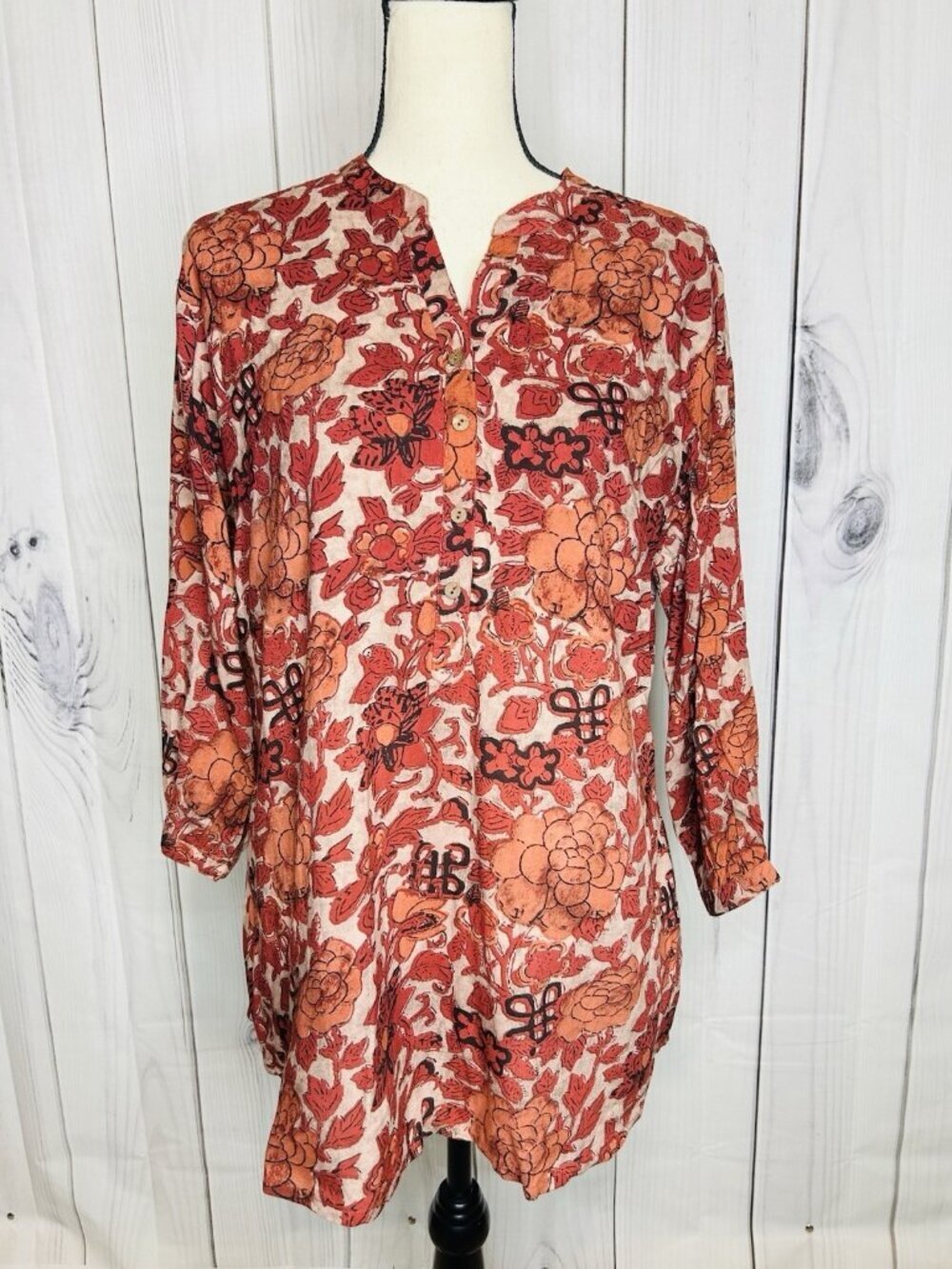 NWT Utsa Brick Red Button Up Blouse Womens Size XL Floral NEW